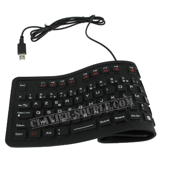 clavier souple slim en silicone, il sera idéal pour une utilisation nomade ou dans un environnement nécessitant une parfaite hygiène. clavier AZERTY français 106 touches .Solide, lavable, facilement transportable, aveec connectique USB.